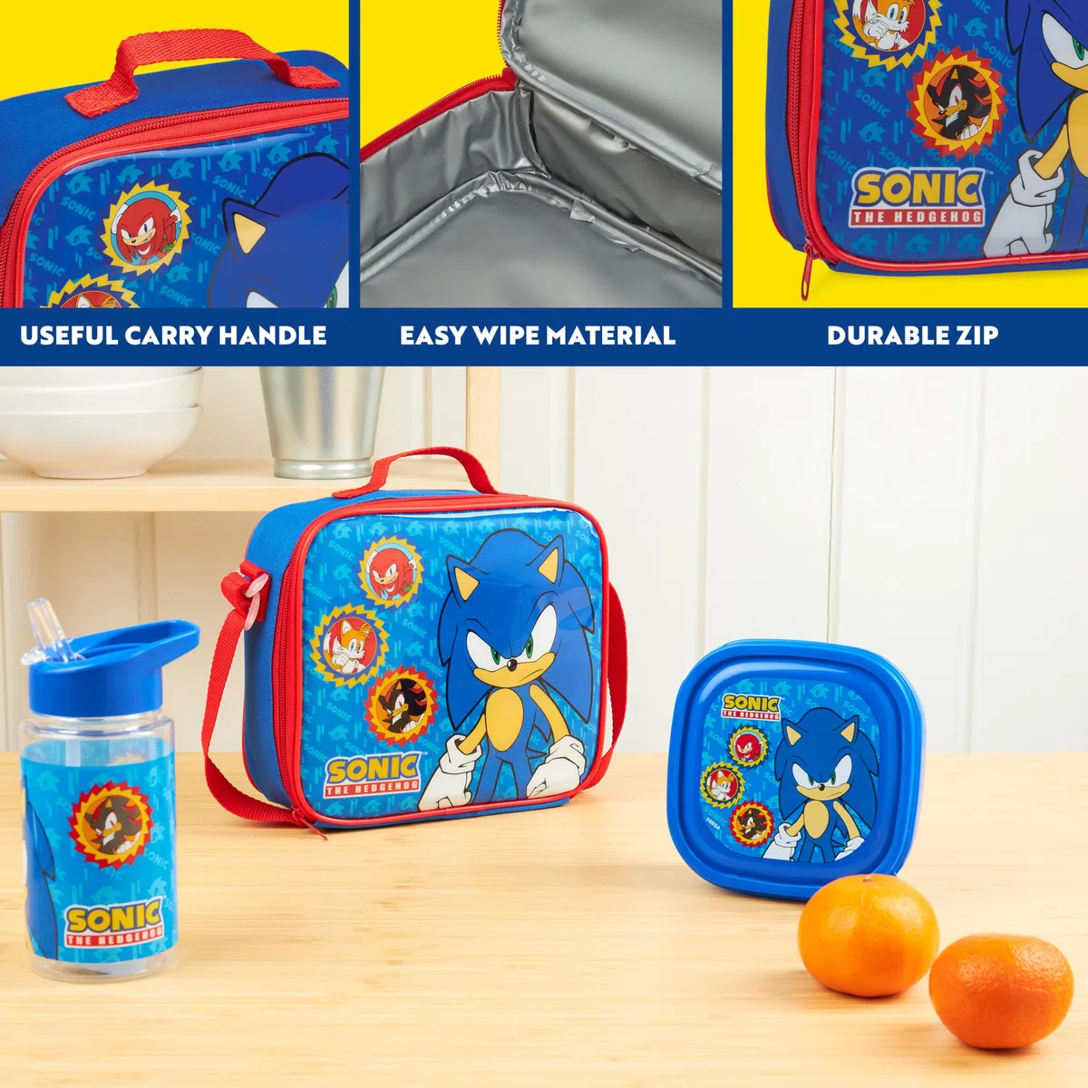 Get Trend SONIC THE HEDGEHOG Lunchtasche Kinder Set mit Trinkflasche und Lunchbox BPA Frei Isolierte Tasche für Schule Kita Kindergarten Urlaub (Sonic)