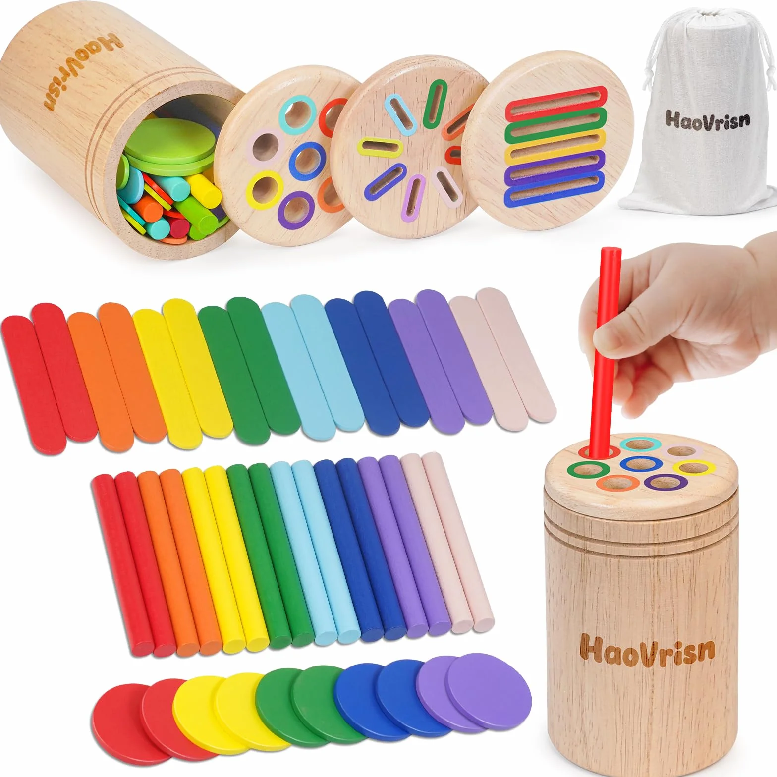 HaoVrisn Montessori Spielzeug ab 1 Jahr, 3-in-1 Montessori Spielzeug ab 2 1 3 Jahre, Spielzeug Holz Montessori 1 2 3 Jahre, Baby Motorikspielzeug ab 1 2 Jahr Kleinkind Spielzeug Sensorik Spielzeug