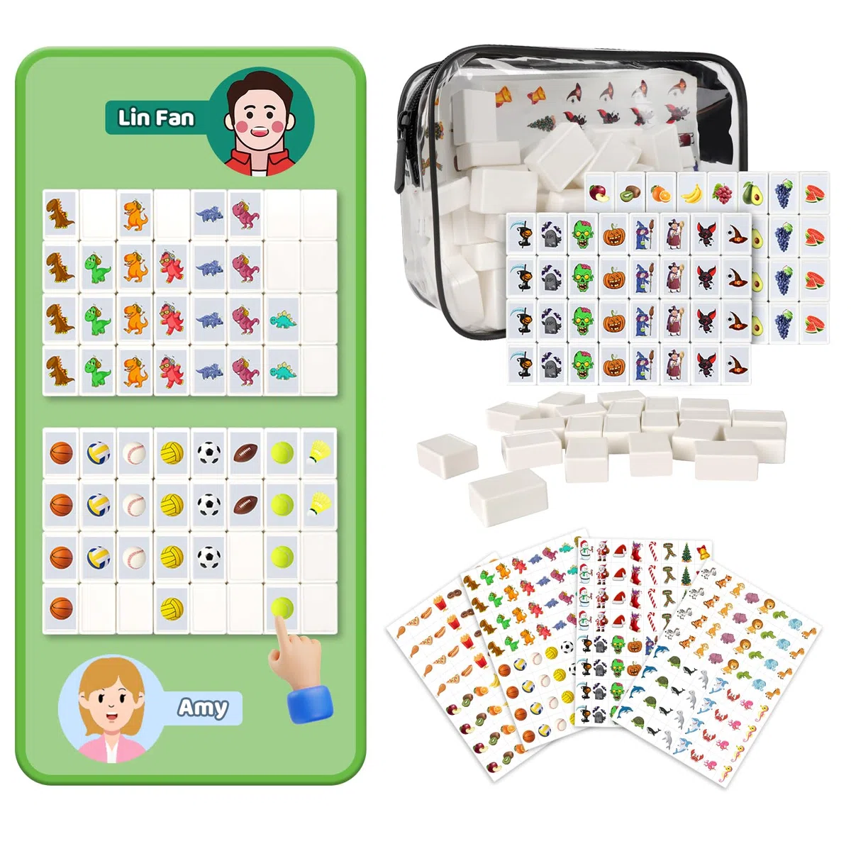 LURICO Mahjong Spiel Steine 30 mm, 65 Blöcke Seaside Stil Escape Game, ABS Plastik Mahjong Stil, Brettspiel für Erwachsene und Kinder, mit DIY Aufkleber
