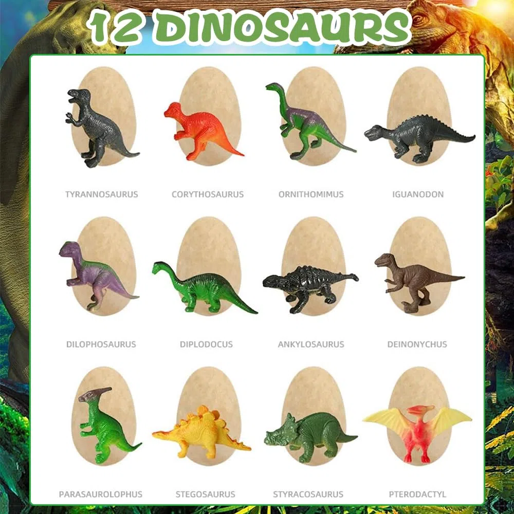 Dino Eier zum Ausgraben,12 Stück Dinosaurier Eier zum Ausgraben Einzeln,Dinosaurier Spielzeug Ausgrabung,Dino Ei Spielzeug,Dino Ausgrabungsset für Kinder ab 6+,Archäologie Spiel für Jungen Mädchen