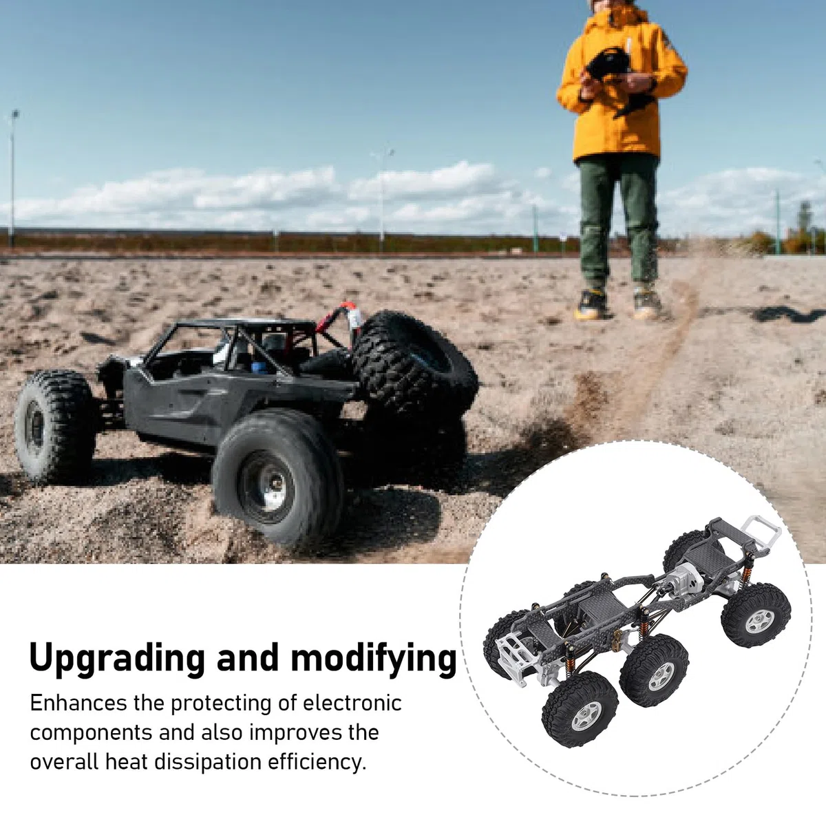 Bewinner Chassis -Rahmen für Axiale SCX24 RC -LKW, Carbon -Faser -Chassis -Rahmen -Upgrade, 6x6 RC -LKW -Körper mit Niedriger Mittelstufe für Verbesserte Stabilitätshandhabung (schwarzes Silber)