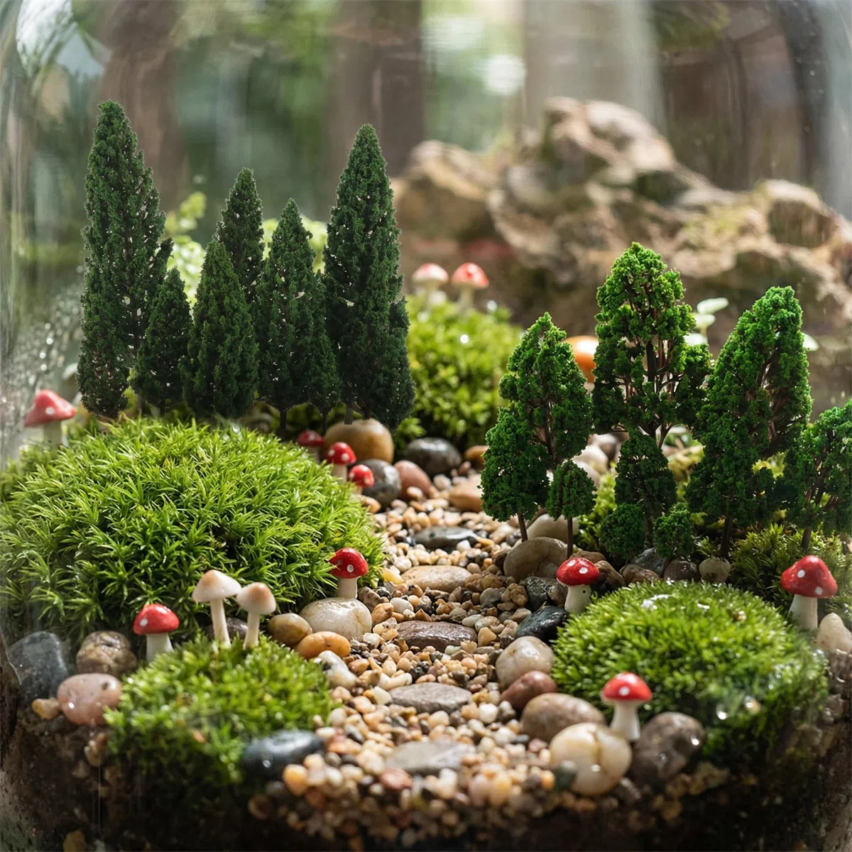 NUOLUX Miniatur Bäume 22 Stück 1:50 Maßstab Modell Bäume Für Architektur Landschaft Modellbau Grün Mischwald Set Für Modell Eisenbahn Dekoration