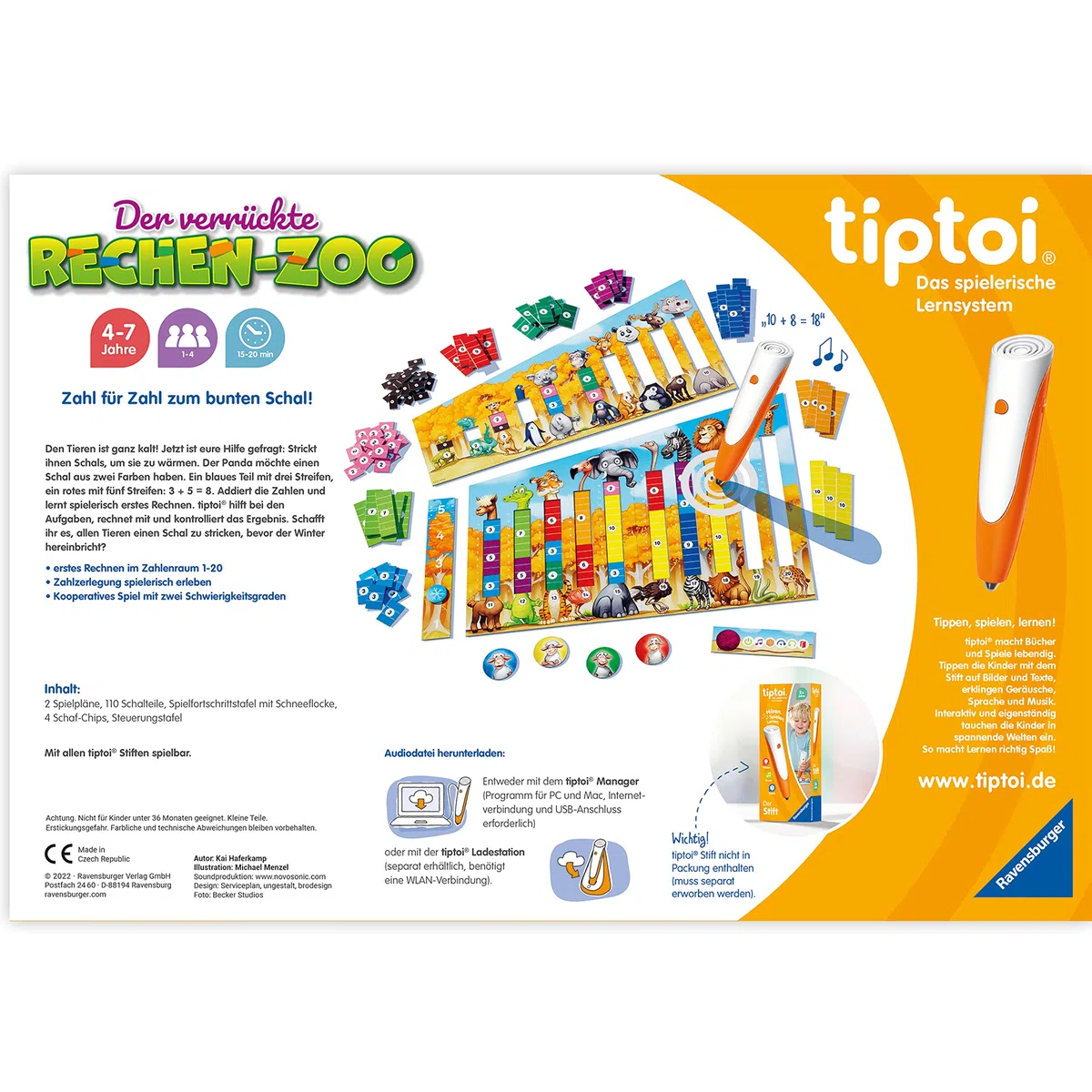 Ravensburger tiptoi Spiel 00104 - Der verrückte Rechen-Zoo - Lernspiel ab 4 Jahren, lehrreiches Zahlenspiel für Jungen und Mädchen, für 1-4 Spieler