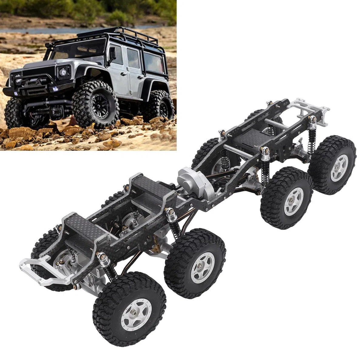 VBESTLIFE Kohlefaser-Chassisrahmen mit Niedrigem Schwerpunkt Als Ersatz für Axial SCX24 RC-Car, Hochfestes, Leichtes Nachrüstset für Verbessertes Handling (Schwarz und Silber)