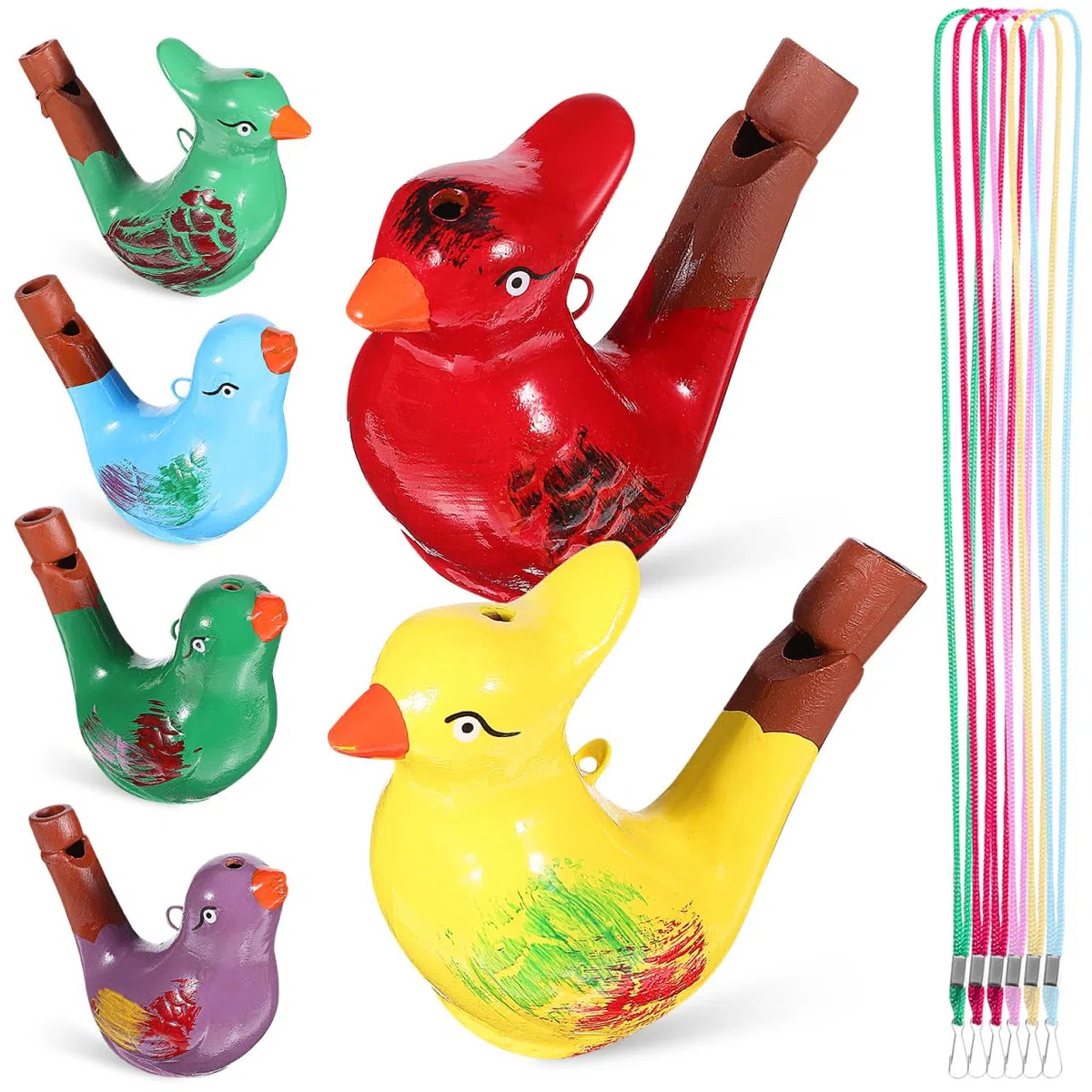jojofuny 6Er Set Keramik Vogelpfeifen Mit WasserfüLlung Bunte Vogelwasserpfeifen FüR Kinder PäDagogisches Pfeifenspielzeug Mit Trageband Realistische Vogelstimmen FüR Party Und Geburtstag
