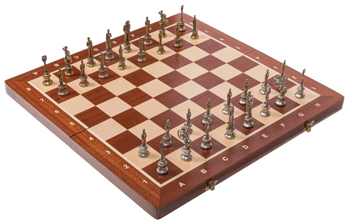 Square - Schach Schachspiel - Napoleon - Schachfiguren aus Metall - Schachbrett aus Holz
