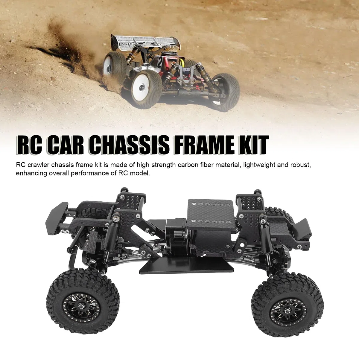 Hochleistungs-Carbonfaser-RC-Chassis-Rahmen-Kit, Upgrade-Teile passend, für Ascent 18 1/18 Scale RC Crawler, leichte, robuste Ersatzteile mit modularem Design (Black)