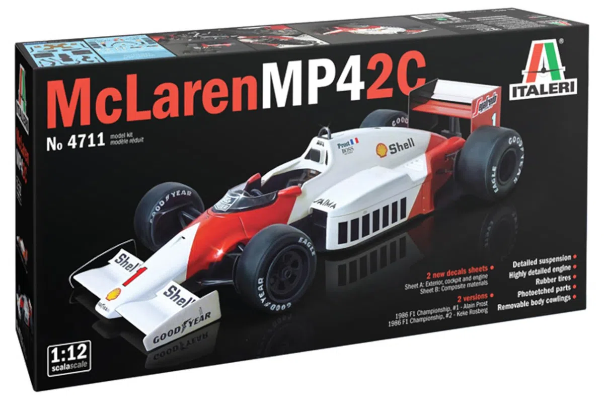 Italeri 4711S 1:12 Mc Laren MP4/2C Prost/Rosberg - Modellbau, Bausatz, Standmodellbau, Basteln, Hobby, Kleben, Plastikbausatz, detailgetreu, Unlackiert