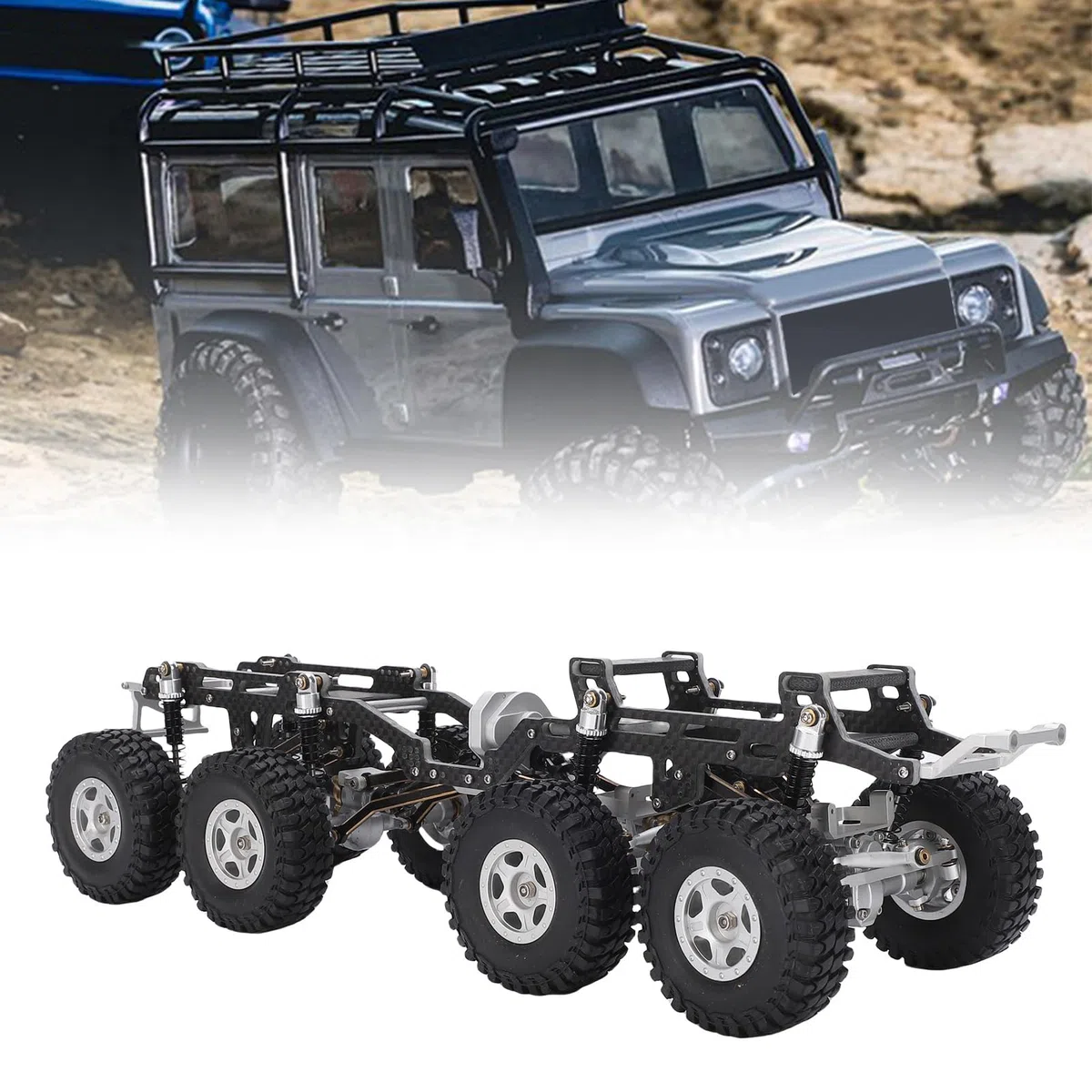 VBESTLIFE Kohlefaser-Chassisrahmen mit Niedrigem Schwerpunkt Als Ersatz für Axial SCX24 RC-Car, Hochfestes, Leichtes Nachrüstset für Verbessertes Handling (Schwarz und Silber)