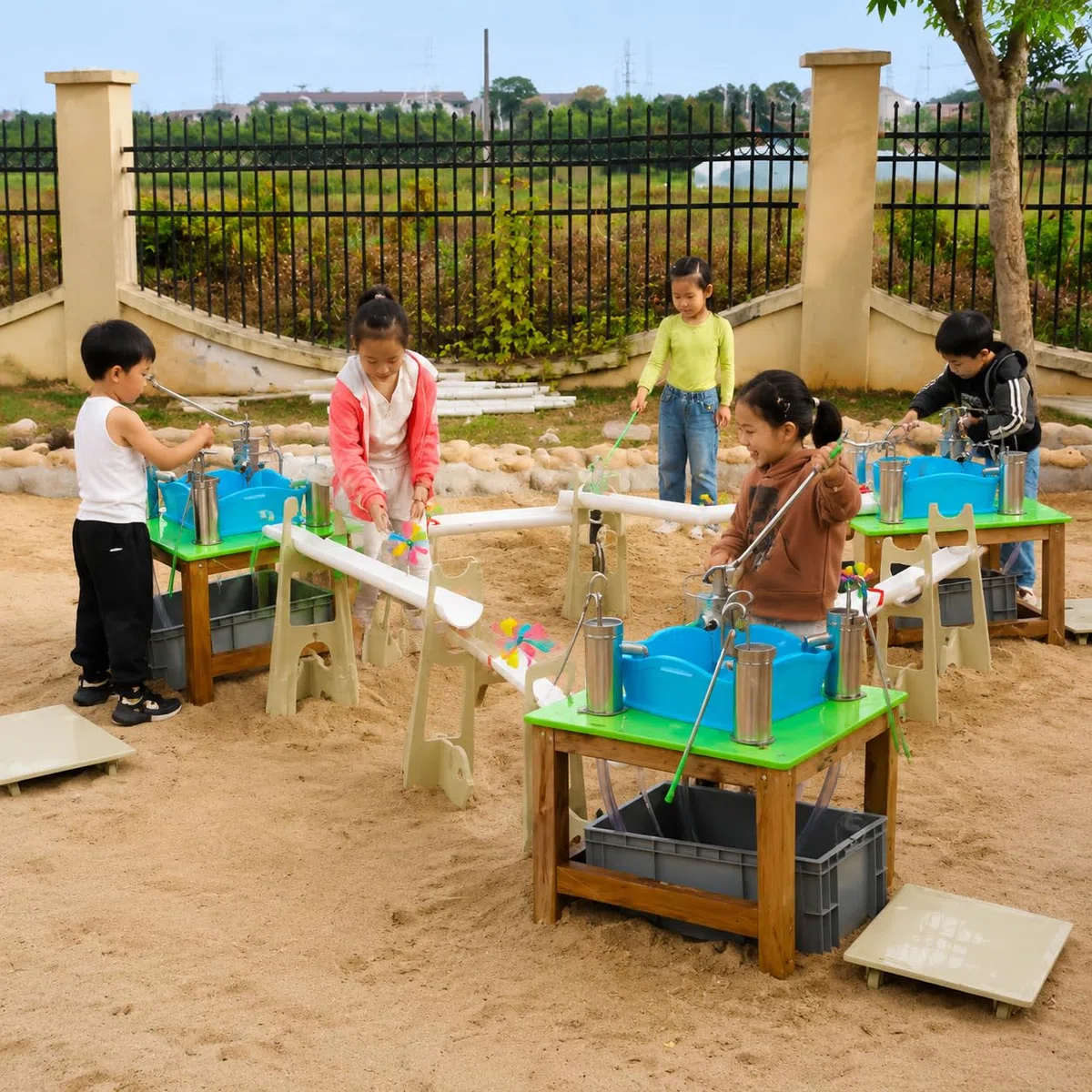 Kinder Sandspielzeug Set Sandkasten Spielset Strandspielzeug Lerneffekt Motorikförderung für Kleinkinder Spielen Lernen Frühförderung, Sand- und Wasserfließstation 3