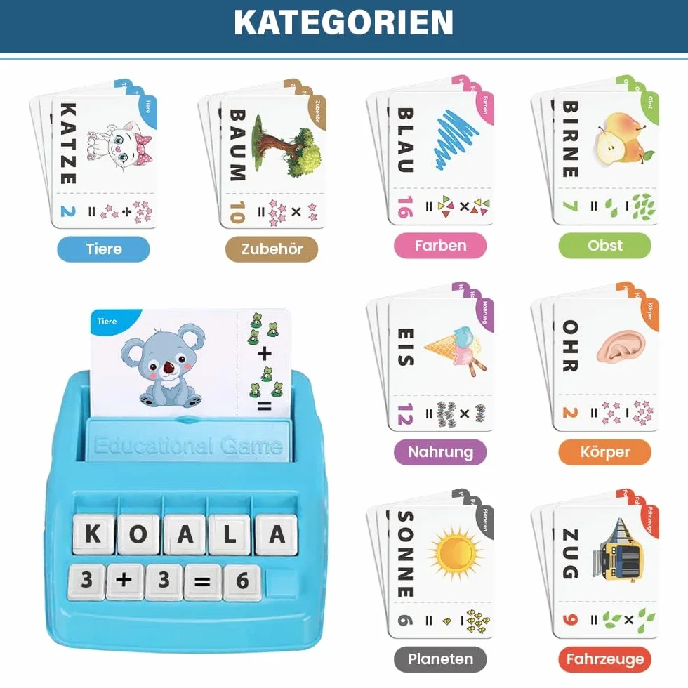 Buchstaben Lernspiel ABC Montessori Lernen ab 4 5 6 Jahre Vorschule Zahlen Rechnen Schulanfänger 1 Klasse Geschenk für Vorschulkind Lernspielzeug Einschulung (Türkis)