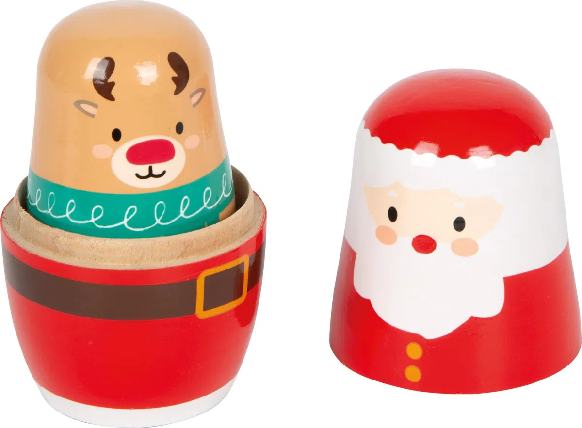 small Foot Matrjoschka Weihnachten Figuren aus Holz, niedliche Nistpuppen, 4-teilig, Stapelspiel für Kinder ab 2 Jahren, 12682
