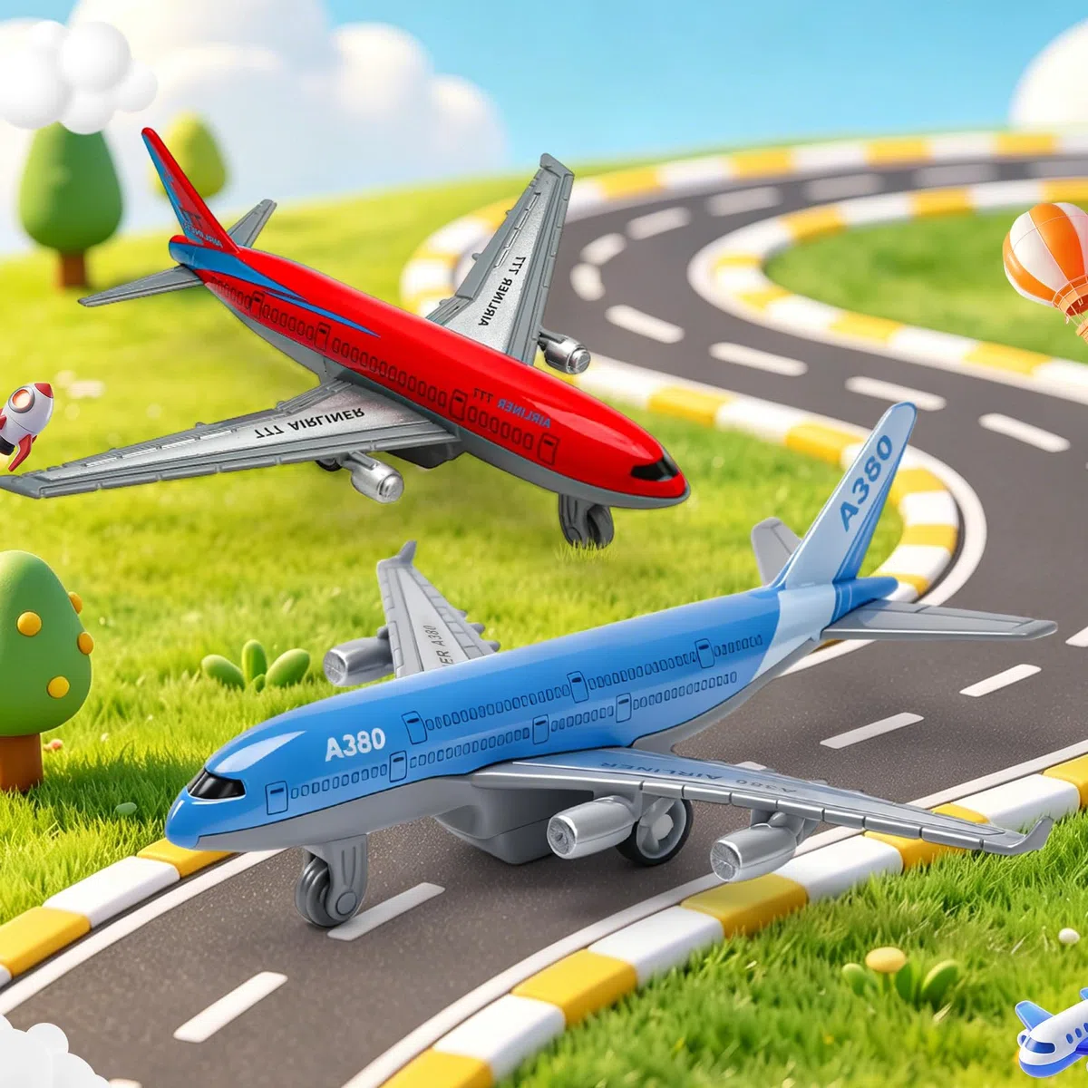 2 Stück Airbus A380 Flugzeug Spielzeug, Mini Modellflugzeug mit Rückziehfunktion, Spielzeugflugzeug für Kinder ab 3 Jahren – Rollendes Flugzeug Modell für Flughafen Spielzeug