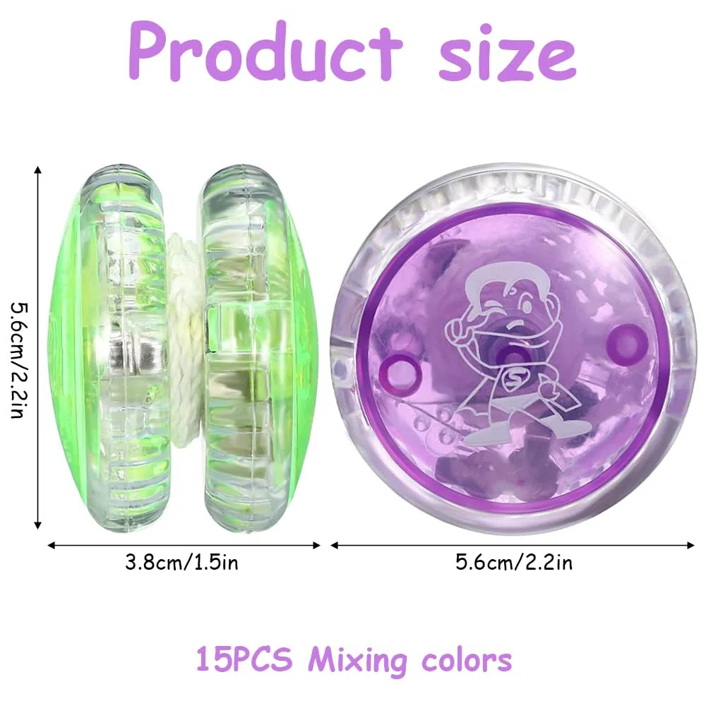 15 Stück LED Licht YoYo, Kunststoff Responsive Yoyo, Reaktives Kugellager JoJo, JoJo Spielzeug, für Anfänger und Kinder, für Geburtstag Party Gastgeschenk, Preise, Zufällige Farben