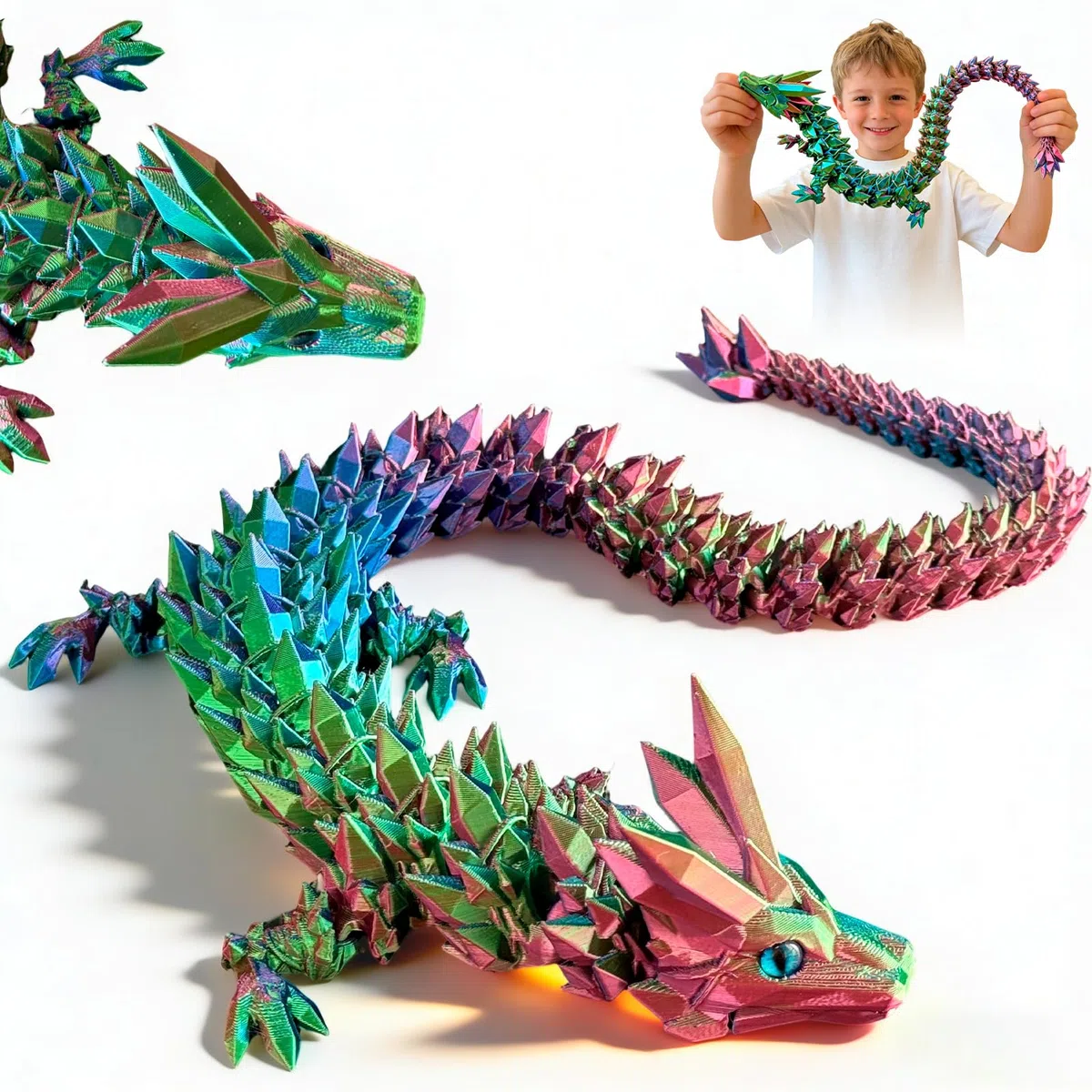 3D Gedruckter Drache Beweglich 60cm - Kristall Drachen Spielzeug Aus Pla Mit Farbverlauf - Articulated Dragon Fidget Toy - Deko Figur Für Jungen Und Mädchen & Erwachsene - 3D Drache, Ostergeschenke