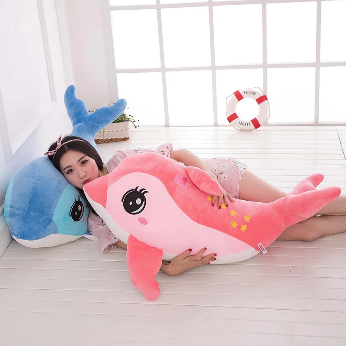 Plüschtier Delphin Puppe Stofftier Kissen Kuscheltier Delphin, zum Spielen und Kuscheln, Weiches Schmusetier für Mädchen, Jungen, Babys (40 cm,Blau)