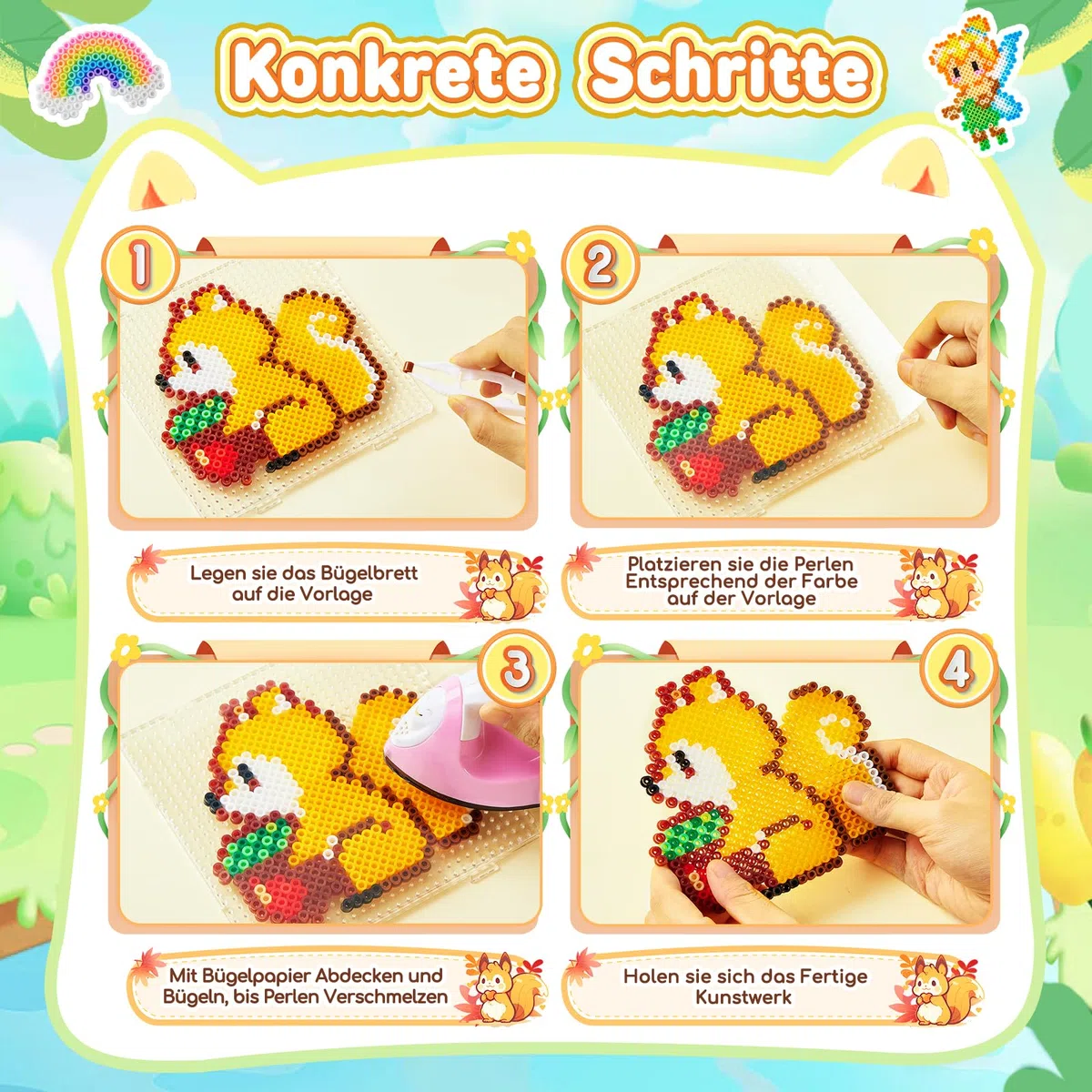 Bügelperlen Set, 5000 Stück 5mm Perlen mit 40 Farben, inkl. Leuchtende Bügelperlen & Glitzerperlen, Platten, Kreativset Bastelset für für Kinder ab 3 Jahren