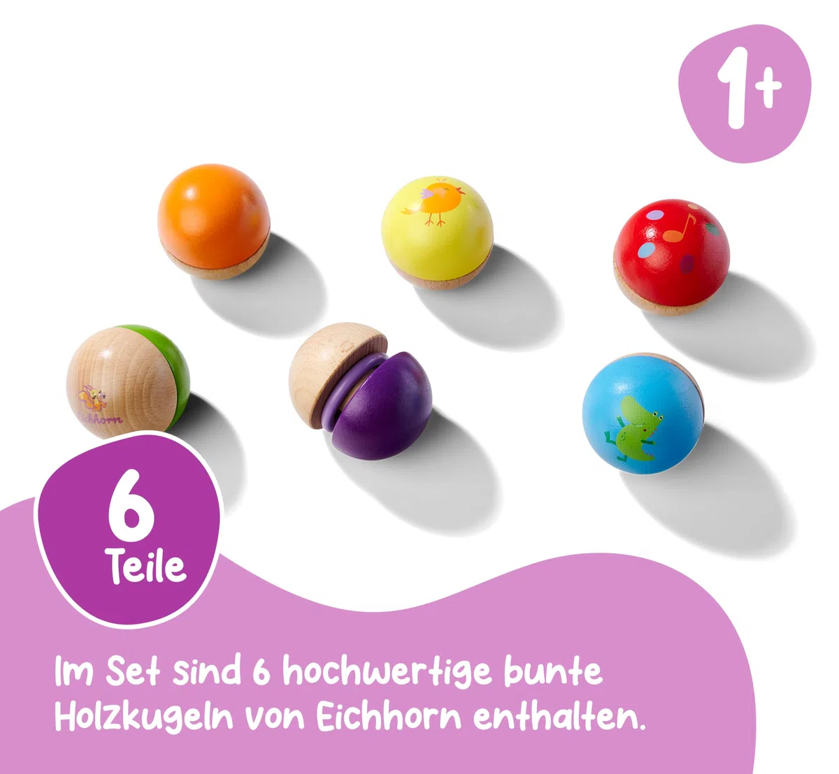 Eichhorn – Klangkugeln – 6 Bunte Holzkugeln mit Sound, die Verschiedene Geräusche Machen, für Kinder und Babys ab 12 Monaten, Holzspielzeug