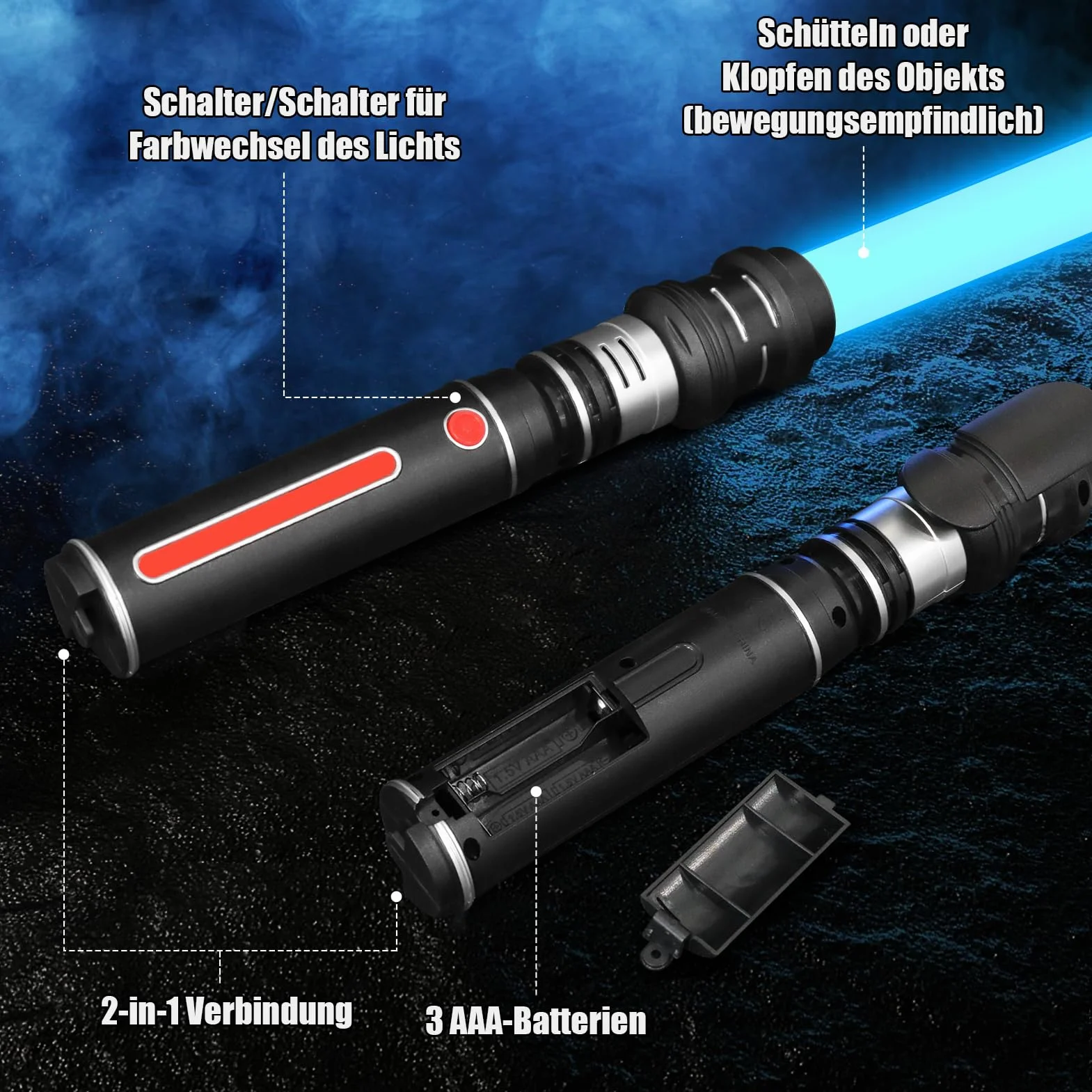 SOARFLY Lichtschwert 12 Farben, 2 Stück Laserschwert für Kinder Erwachsene, FX Lichtschwert Simulierter Filmkampf-Soundfonts für Party, Geschenk, Cosplay