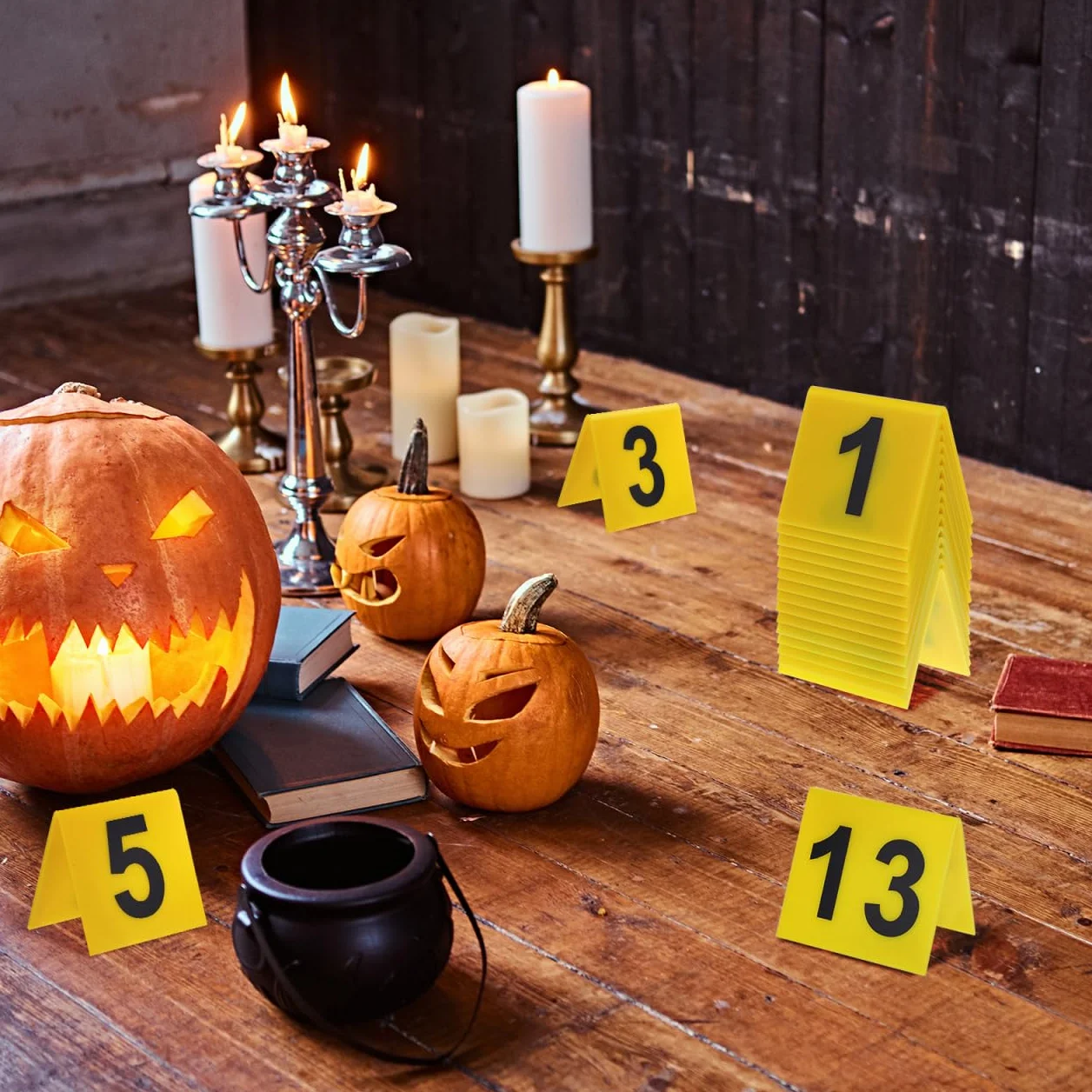 STOBAZA 15 Stück Beweismarker für Detektivspiele, Gelbe Zahlenmarker mit Dreieckigem Design, Szenenmarker für Mystery Party, Escape Room, Rollenspiel, Tischkarten und Foto-Requisiten