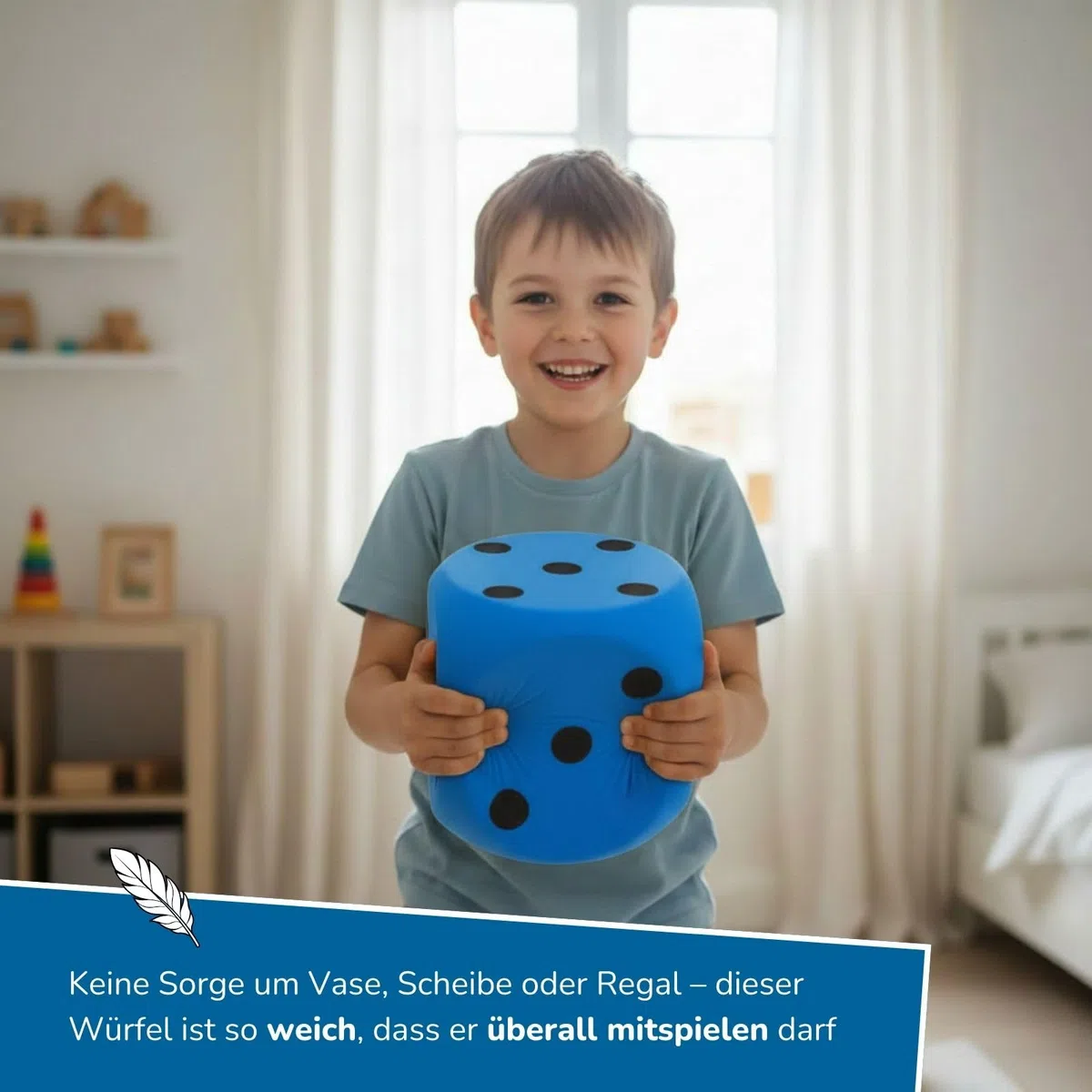 alldoro 63108 XXL Schaumstoff-Würfel Blau, 15 x 15 cm, großer Soft-Spielwürfel, weich & leise, Spielen & Lernen, Indoor & Outdoor